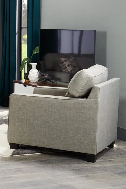 Made in Canada Sawyer 35 Linen-Look Fabric Chair with Reversible Cushions and Track Arms - Light Grey | Fauteuil Sawyer de 35 po fabriqué au Canada en tissu d’apparence lin avec coussins réversibles et accoudoirs rectilignes - gris clair