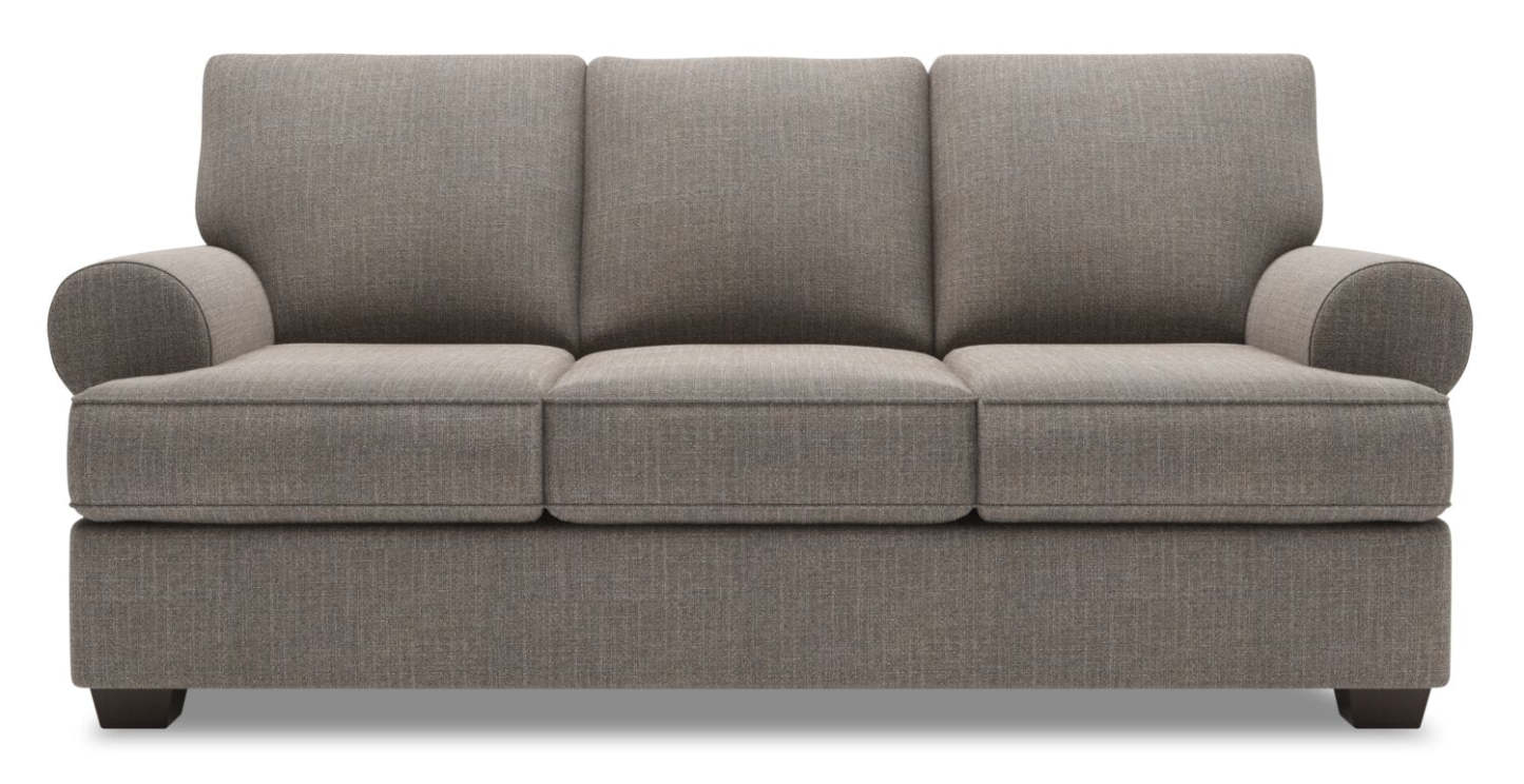 Fabriqué au Canada Canapé Personnalisable Roll 86 en Tissu d'Apparence Lin avec Accoudoirs Enroulés - Gris Luna Smoke | Sofa-lit Roll de Sofa Lab de 86 po fabriqué au Canada en tissu d’apparence lin avec accoudoirs enroulés - gris Luna Smoke | RO602391
