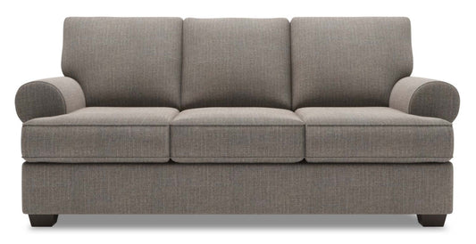 Fabriqué au Canada Canapé Personnalisable Roll 86 en Tissu d'Apparence Lin avec Accoudoirs Enroulés - Gris Luna Smoke | Sofa-lit Roll de Sofa Lab de 86 po fabriqué au Canada en tissu d’apparence lin avec accoudoirs enroulés - gris Luna Smoke | RO602391