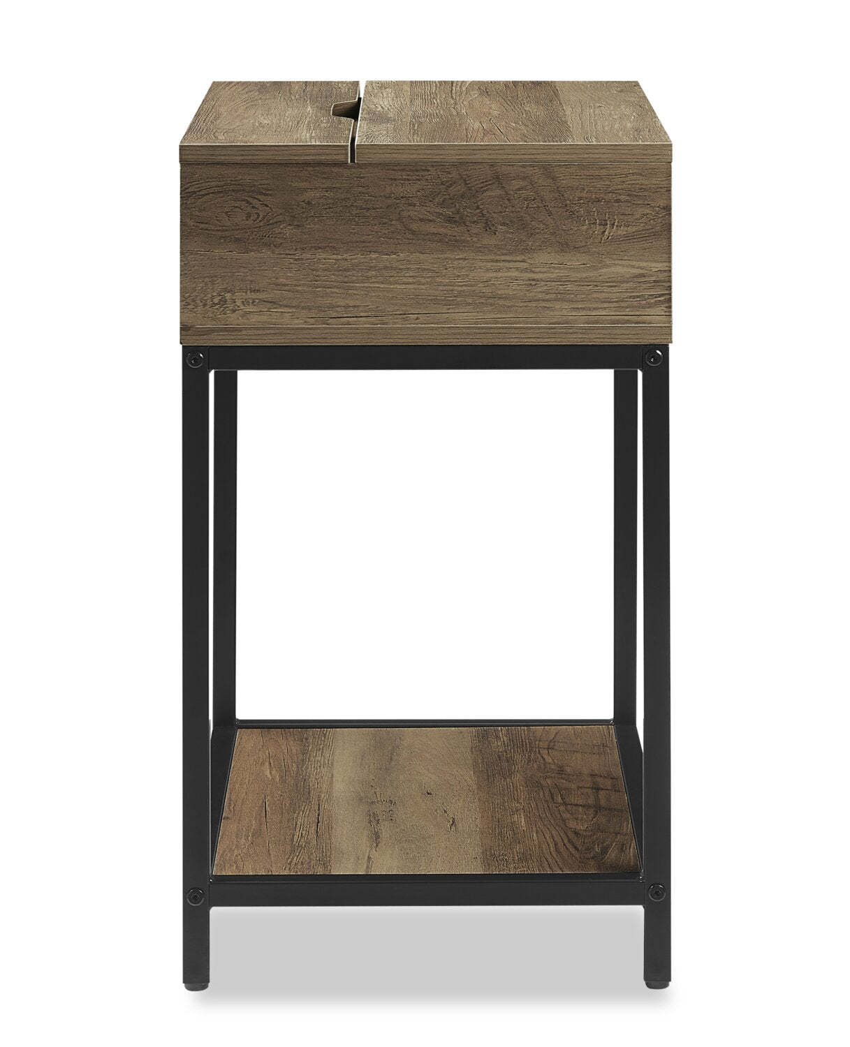 Table de nuit Akio à 1 tiroir avec rangement relevable, 18 L x 25,75 H - Marron/Noir | Table de nuit Akio de 18 po (l) x 25,75 po (H) à 1 tiroir avec dessus relevable et rangement - brune et noire