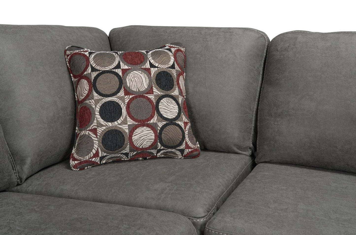 Canapé sectionnel de gauche Morty 2 pièces fabriqué au Canada en tissu d'apparence cuir avec coussins décoratifs - gris