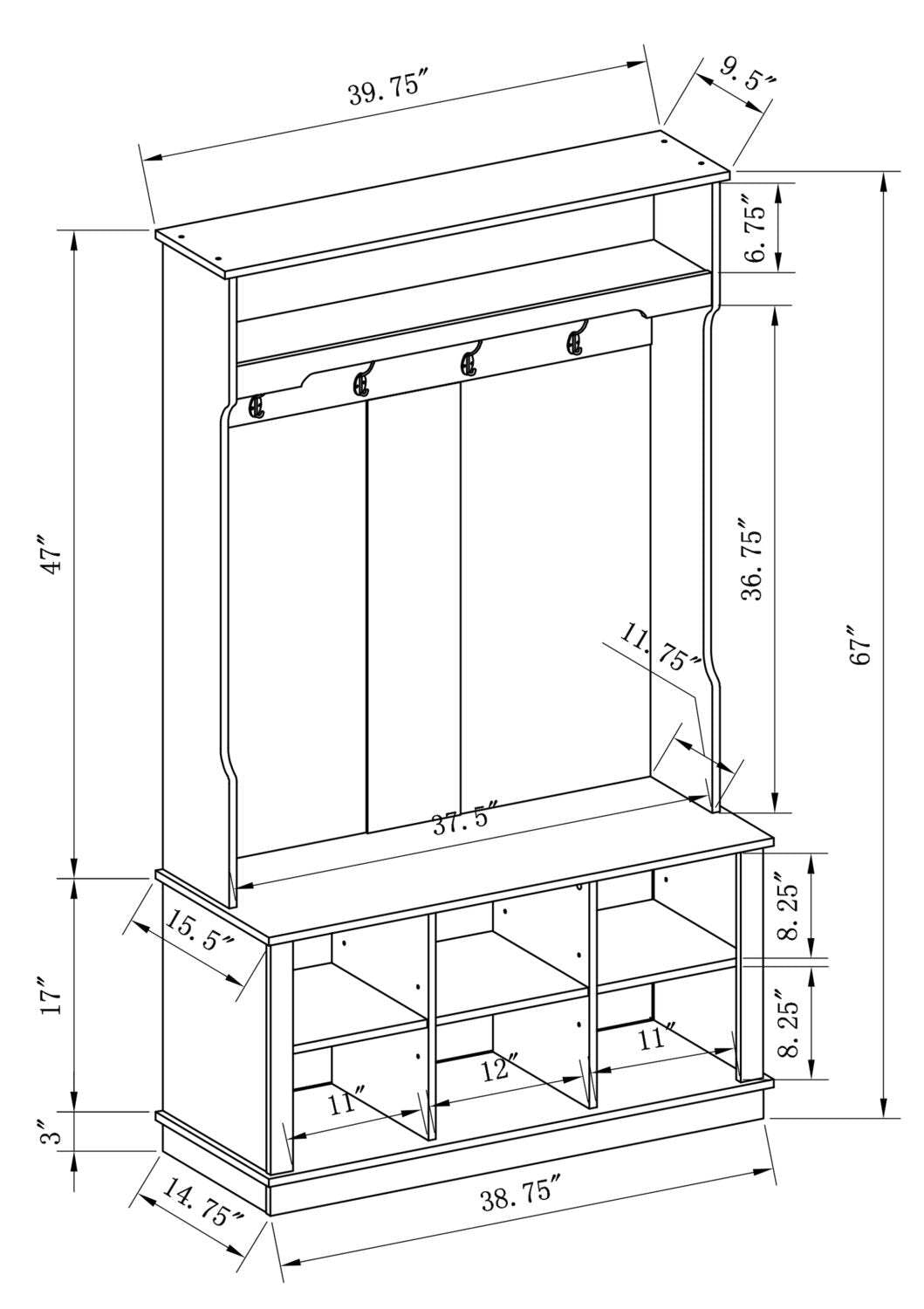 Quinn 39.75 Hall Tree with Shoe Storage - Matte White | Portemanteau Quinn de 39,75 po avec rangement pour chaussures - blanc mat | QUINNHAL