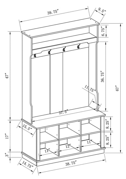 Quinn 39.75 Hall Tree with Shoe Storage - Matte White | Portemanteau Quinn de 39,75 po avec rangement pour chaussures - blanc mat | QUINNHAL
