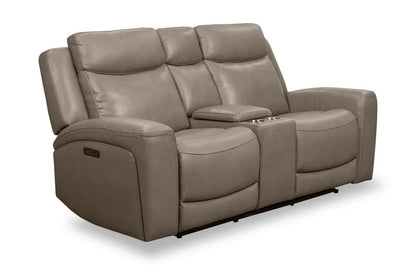 Scott Living Prescott 79 Genuine Leather Power Reclining Loveseat with Power Headrests - Grey | Causeuse à inclinaison électrique Prescott de Scott Living de 79 po en cuir véritable avec appuie-têtes électriques - grise