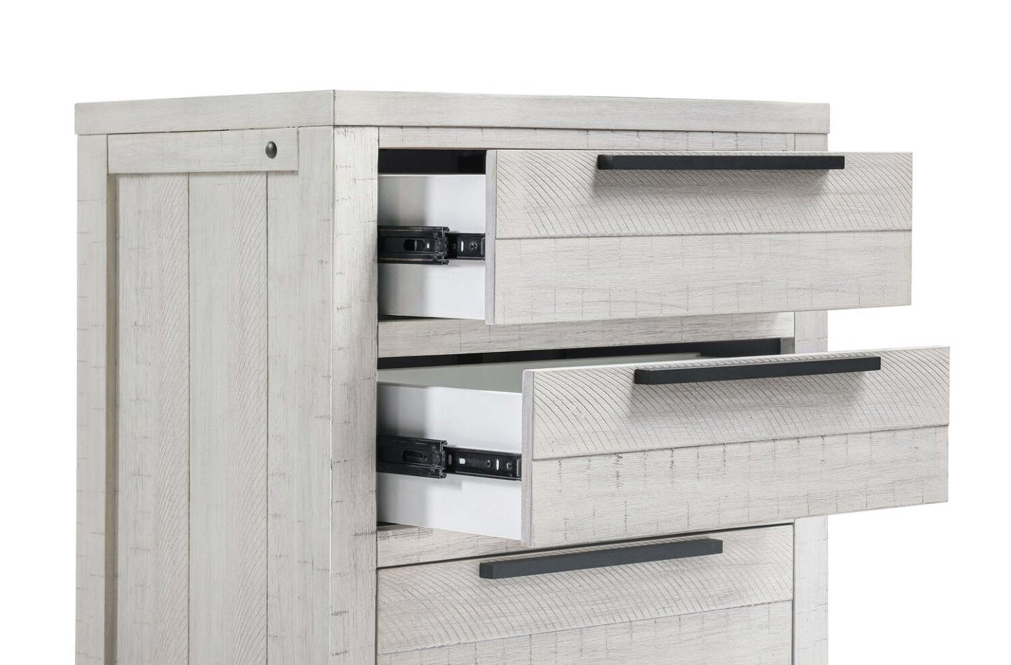 Table de chevet Haven à 3 tiroirs avec port USB, 26 L x 28 H - Blanc | Table de nuit Haven de 26 po (L) x 28 po (H) à 3 tiroirs avec port USB - blanche