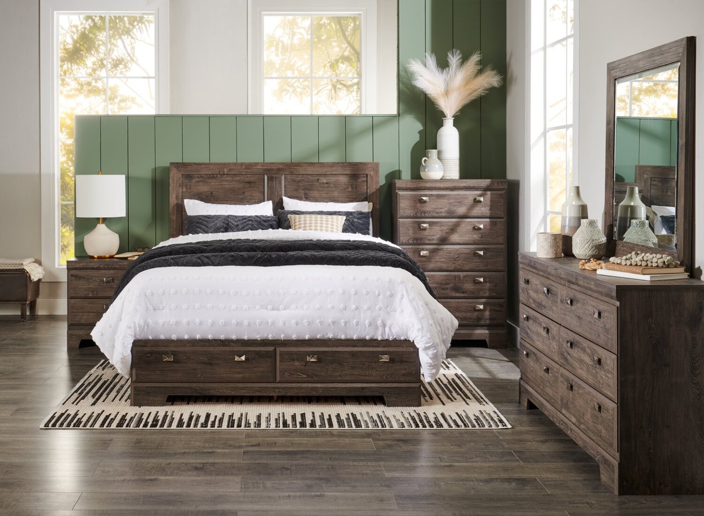 Lit plateforme Yorkdale avec tête de lit et cadre de rangement à 6 tiroirs, fabriqué au Canada, gris - Taille Queen