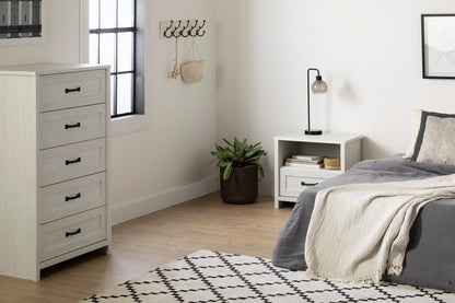 Commode de chambre à coucher Dove, 5 tiroirs, 30,5 L x 49 H, fabriquée au Canada - Blanc | Commode verticale Dove de 30,5 po (L) x 49 po (H) à 5 tiroirs pour la chambre à coucher, fabriquée au Canada - blanche