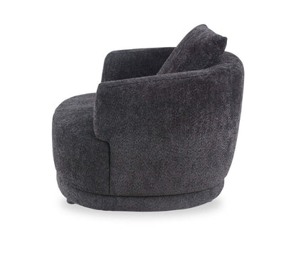 Fauteuil arrondi Moon de 35,8 po en tissu avec coussin décoratif - noir corbeau laineux