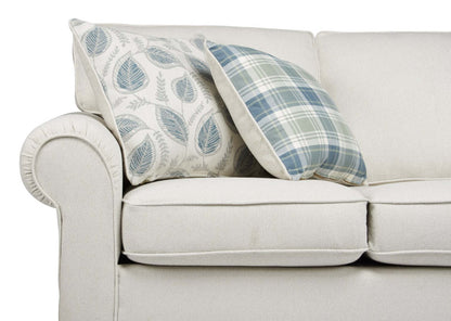 Canapé Scarlett de 87 po fabriqué au Canada en tissu de chenille avec accoudoirs enroulés et coussins décoratifs - beige écru