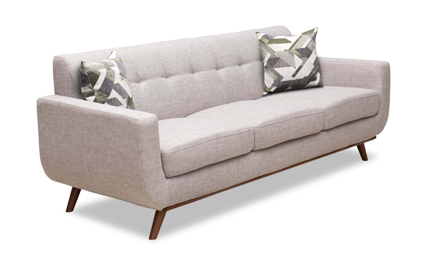 Sofa en tissu d’apparence lin Freeman 88 de Kort & Co. avec base en bois et coussins de dossier capitonnés - blanc colombe | Sofa Freeman Kort & Co. de 88 po en tissu d’apparence lin avec pattes en bois et coussins de dossier capitonnés - blanc colombe
