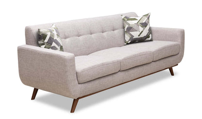 Sofa en tissu d’apparence lin Freeman 88 de Kort & Co. avec base en bois et coussins de dossier capitonnés - blanc colombe | Sofa Freeman Kort & Co. de 88 po en tissu d’apparence lin avec pattes en bois et coussins de dossier capitonnés - blanc colombe