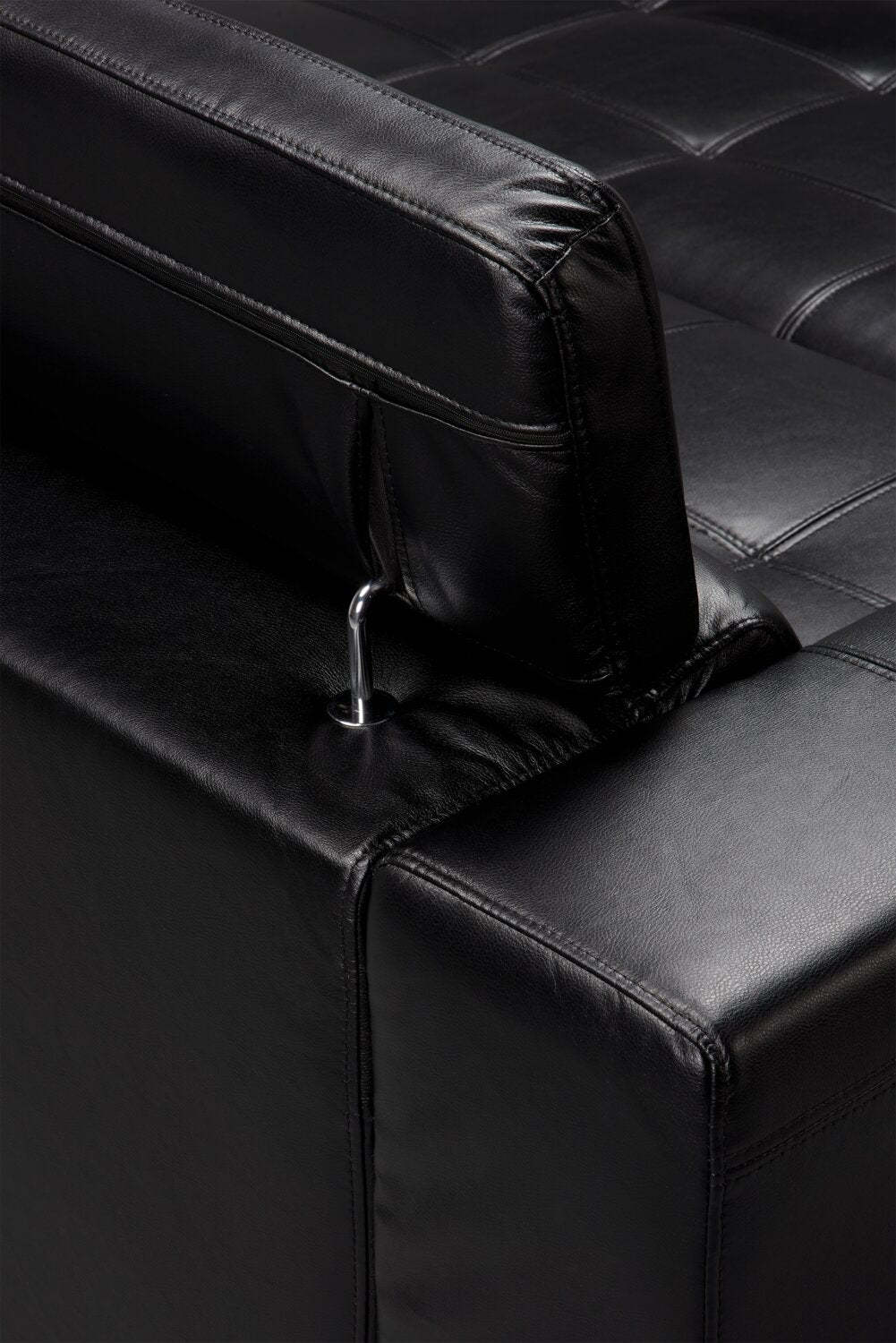 Sofa-lit Drake de 87 po en tissu d’apparence cuir avec lit rétractable, appuie-têtes relevables et capitonnage à boutons - noir