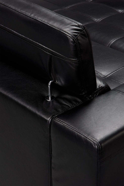 Sofa-lit Drake de 87 po en tissu d’apparence cuir avec lit rétractable, appuie-têtes relevables et capitonnage à boutons - noir