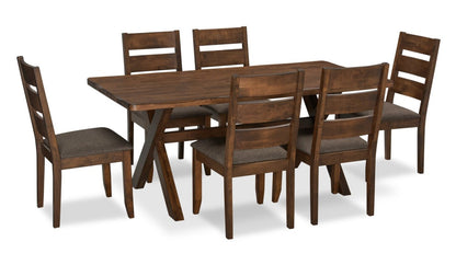 Plum 7pc Dining Set with Table & 6 Chairs, Wood, Live-Edge Look, 70.75W- Nutmeg Brown | Ensemble de salle à manger Plum 7 pièces en bois avec table de 70,75 po (L), apparence de bordures Live Edge et 6 chaises - brun muscade