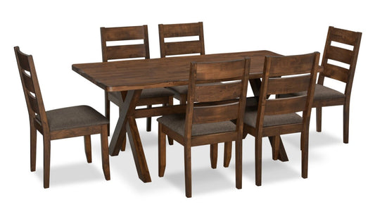 Plum 7pc Dining Set with Table & 6 Chairs, Wood, Live-Edge Look, 70.75W- Nutmeg Brown | Ensemble de salle à manger Plum 7 pièces en bois avec table de 70,75 po (L), apparence de bordures Live Edge et 6 chaises - brun muscade