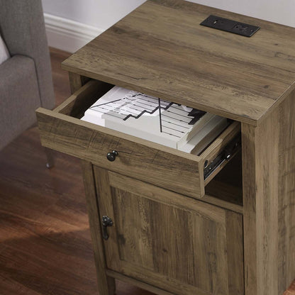 Table de nuit Theo à 1 tiroir avec armoire de rangement, 18 L x 25,75 H - Marron | Table de nuit Theo de 18 po (l) x 25,75 po (H) à 1 tiroir avec armoire de rangement - marron