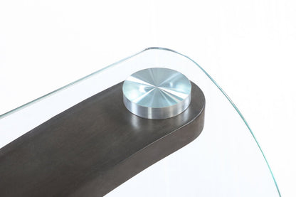 Jorja 46 Modern Glass Top Sofa Table - Brown with Bentwoood Legs|Table de salon moderne Jorja de 46 po avec dessus en verre - brune avec pattes en bois cintré