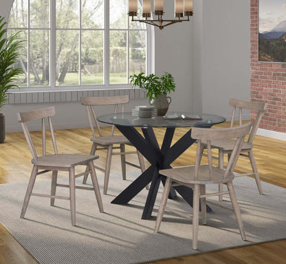 Remi 5pc Dining Set with Table & 4 Slat-Back Chairs, Glass & Wood, 42W Round- Black & Brown | Ensemble de salle à manger Remi 5 pièces en verre et bois avec table ronde de 42 po (L) et 4 chaises à dossier à lattes - noir et brun