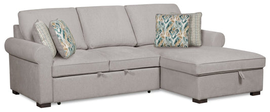 Scott Living Haven 2-Piece Right-Facing Chenille Fabric Sleeper Sectional with Storage Chaise - Grey | Canapé-lit sectionnel de droite Haven de Scott Living 2 pièces en tissu de chenille avec chaise longue de rangement - gris