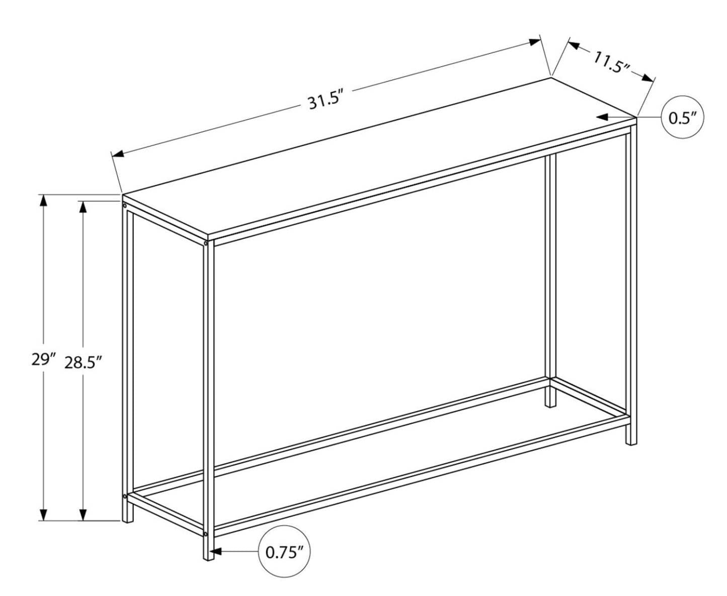 Table de canapé moderne Alma 31.5 - Noir avec cadre en métal noir | Table de salon moderne Alma de 31,5 po - noire avec armature en métal noir