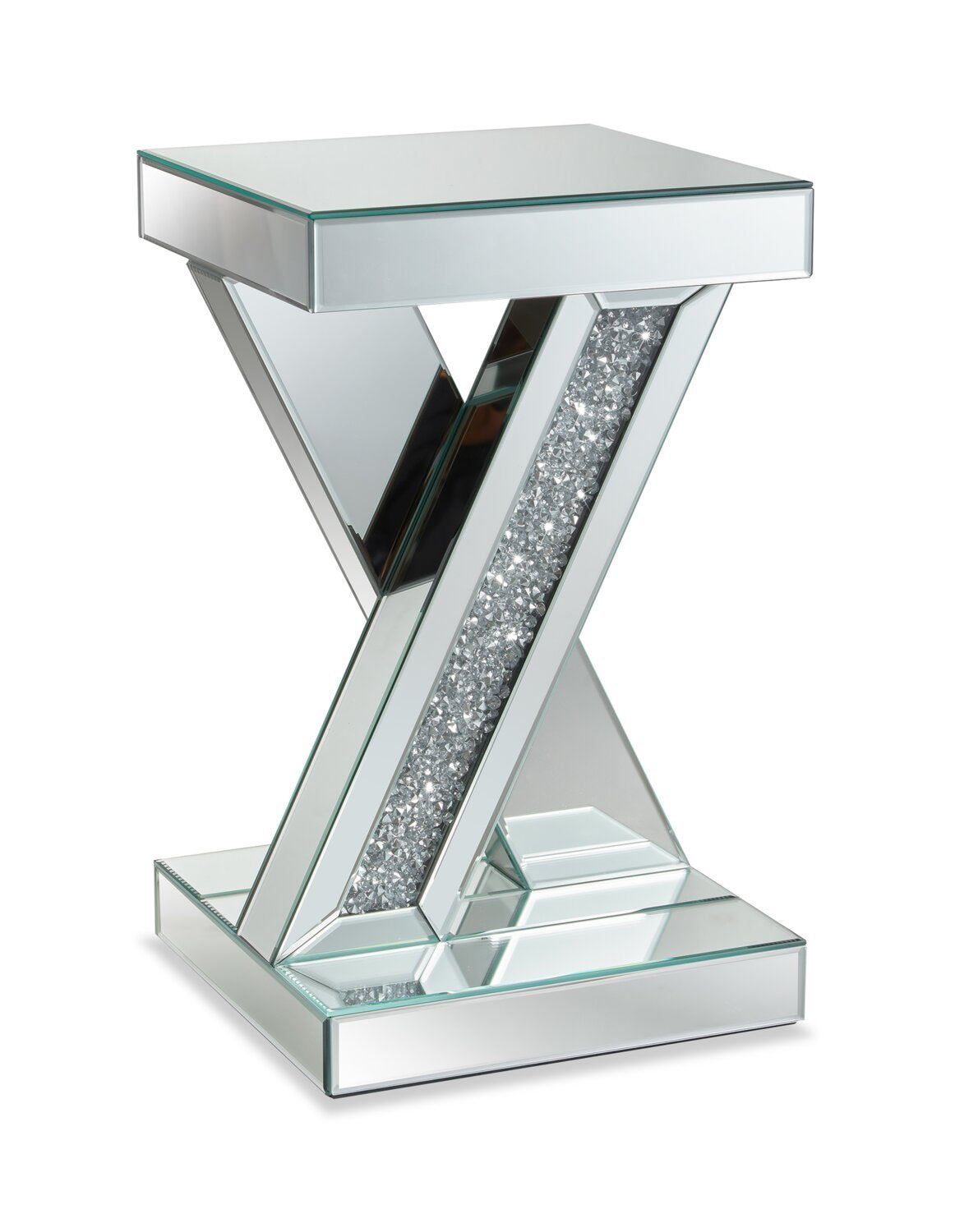 Table d'appoint Lydia 12 avec miroir et cristaux - Argent | Table d'appoint Lydia de 12 po en miroir avec cristaux - argentée