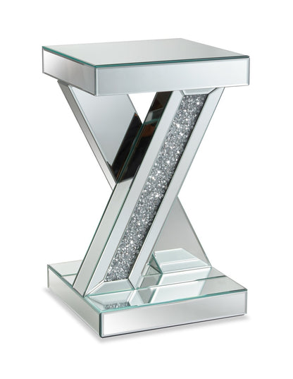 Table d'appoint Lydia 12 avec miroir et cristaux - Argent | Table d'appoint Lydia de 12 po en miroir avec cristaux - argentée