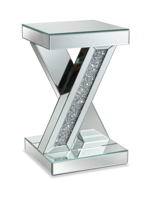 Table d'appoint Lydia 12 avec miroir et cristaux - Argent | Table d'appoint Lydia de 12 po en miroir avec cristaux - argentée