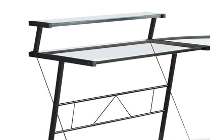 Bureau en forme de L en verre Elias 57 - Cadre noir|Bureau en forme de L Elias de 57 po en verre - armature noire