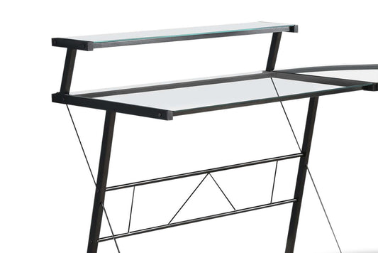 Bureau en forme de L en verre Elias 57 - Cadre noir|Bureau en forme de L Elias de 57 po en verre - armature noire