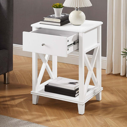 Table de chevet Elle à 1 tiroir, 18 L x 25,75 H - Blanc | Table de nuit Elle de 18 po (l) x 25,75 po (H) à 1 tiroir - blanche