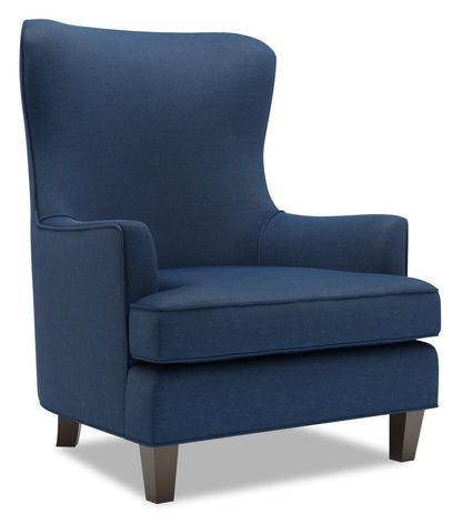Fauteuil d'appoint à oreilles personnalisable Sofa Lab de 32 po fabriqué au Canada en tissu d'apparence lin - bleu Pax Navy | AILE3149