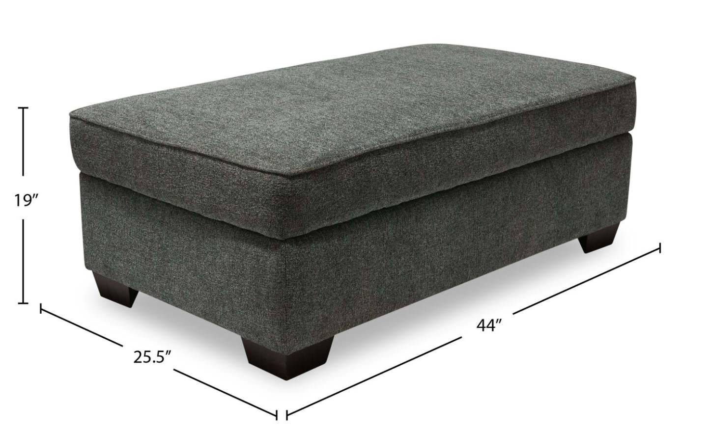 Made in Canada Verona 44 Linen-Look Fabric Storage Ottoman - Charcoal Grey | Pouf de rangement Verona de 44 po fabriqué au Canada en tissu d’apparence lin - gris anthracite