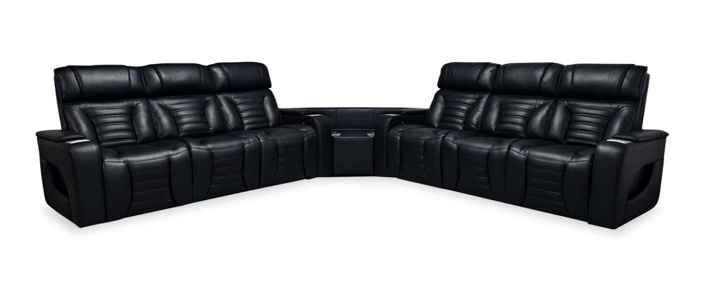 Sofa sectionnel à inclinaison électrique Zen 3 pièces en similicuir avec massage et 2 consoles rabattables - noir