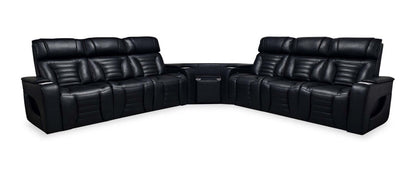 Sofa sectionnel à inclinaison électrique Zen 3 pièces en similicuir avec massage et 2 consoles rabattables - noir