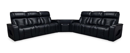 Sofa sectionnel à inclinaison électrique Zen 3 pièces en similicuir avec massage et 2 consoles rabattables - noir