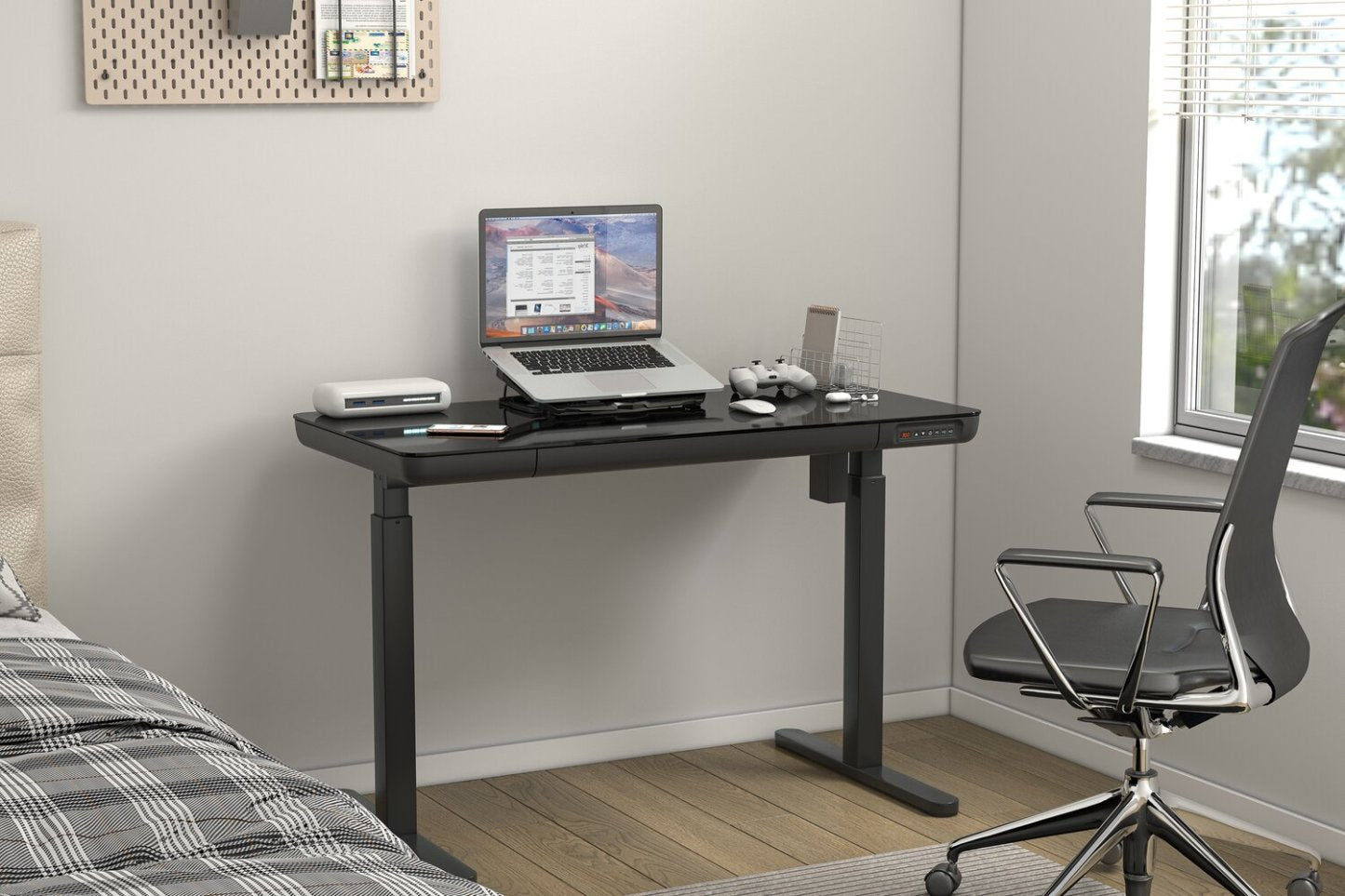 Bureau Metro de 47,24 po à hauteur réglable avec rangement et ports USB - Noir | Bureau Metro de 47,24 po à hauteur réglable avec rangement et ports USB - noir