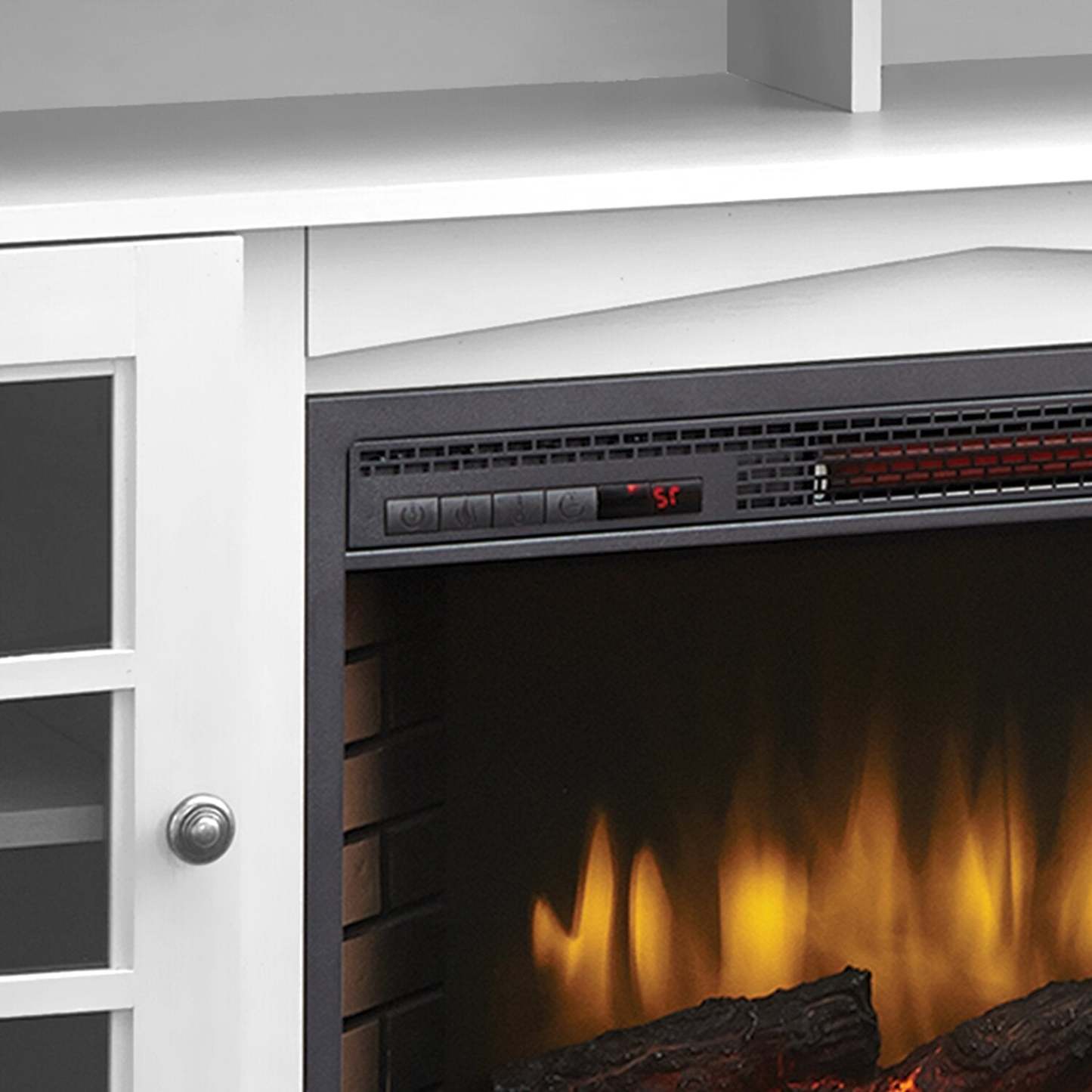 Huntley 59 Electric Fireplace TV Stand with Storage and Cable Management for TVs up to 65- White|Meuble pour téléviseur Huntley de 59 po avec foyer électrique, rangement et système de gestion des câbles pour téléviseurs jusqu’à 65 po - blanc