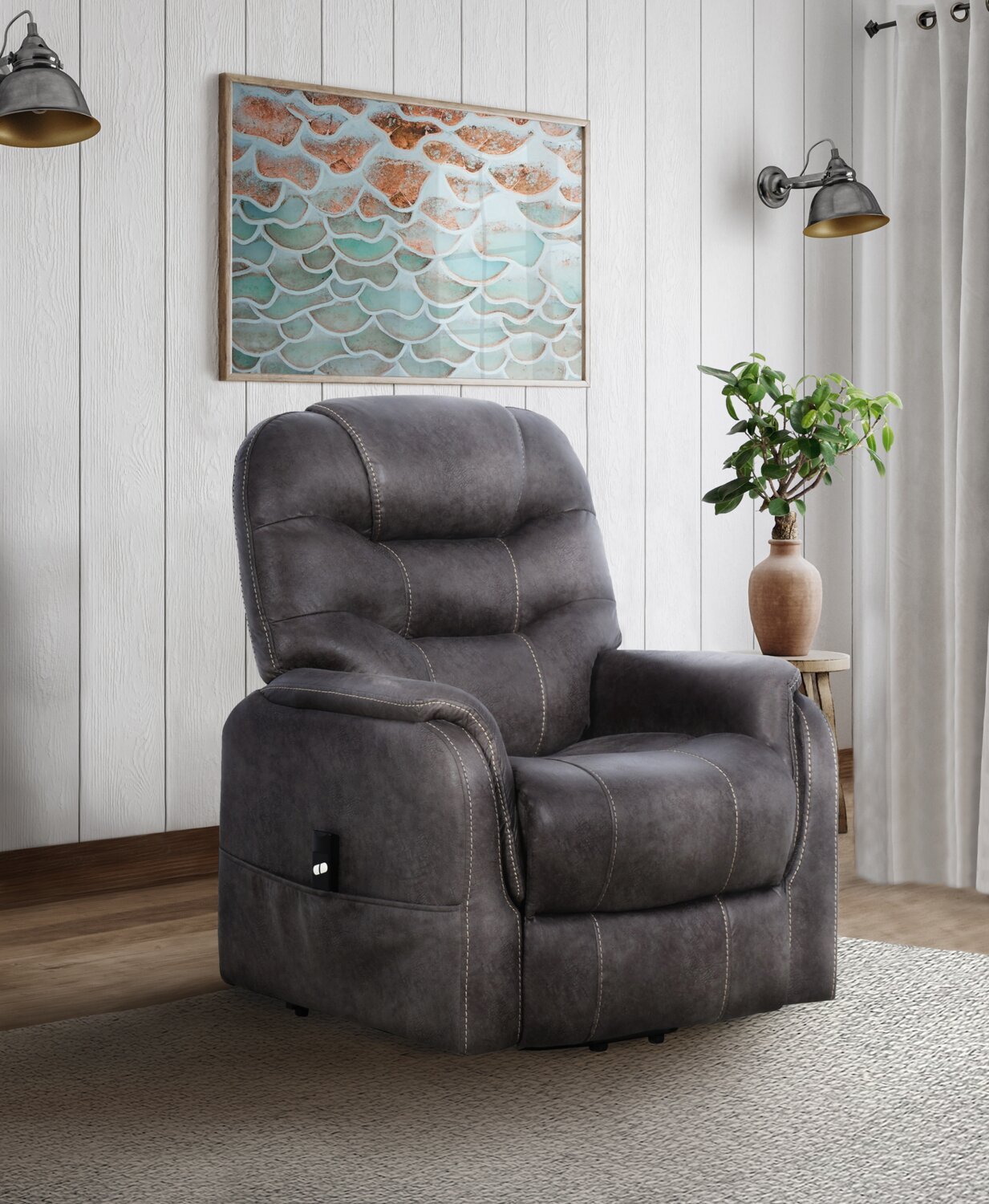 Fauteuil inclinable à relevage électrique Landon 34 en microfibre - Gris | Fauteuil inclinable électrique Landon de 34 po en microfibre - gris
