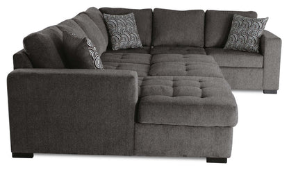Made in Canada Legend 4-Piece Left-Facing Chenille Fabric Sleeper Sectional with Storage Chaise - Pewter Brown | Canapé-lit sectionnel de gauche Legend 4 pièces fabriqué au Canada en tissu de chenille avec chaise longue de rangement - brun étain