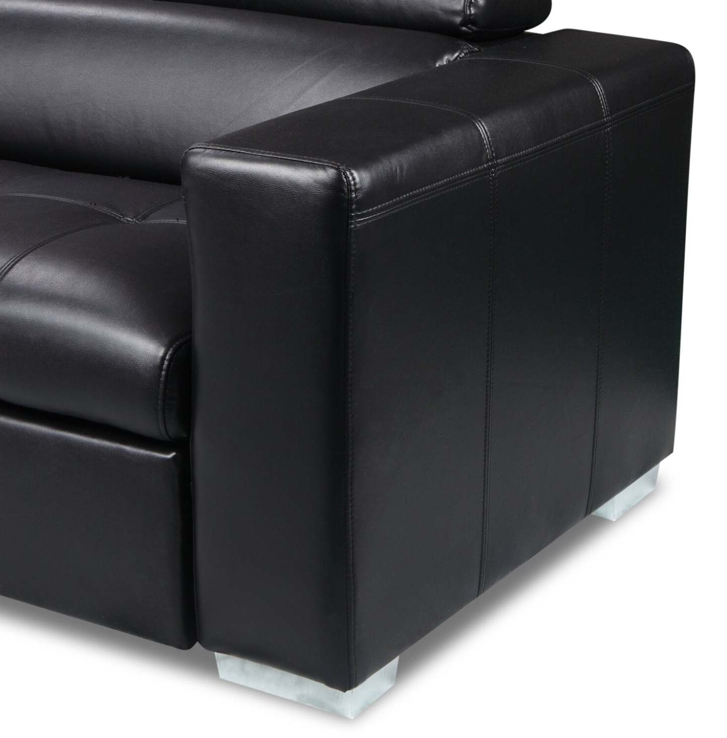 Canapé-lit sectionnel de gauche Drake 3 pièces en tissu d'apparence cuir avec pouf de rangement - noir