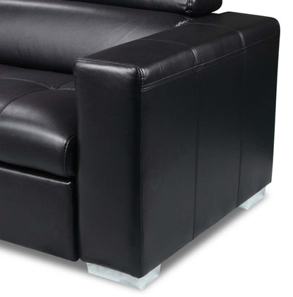 Canapé-lit sectionnel de gauche Drake 3 pièces en tissu d'apparence cuir avec pouf de rangement - noir