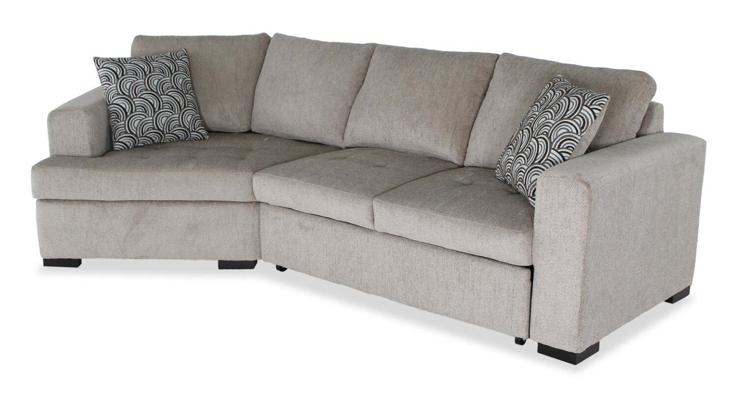 Fabriqué au Canada, canapé-lit sectionnel enveloppant Legend 2 pièces à gauche en tissu de chenille - beige platine