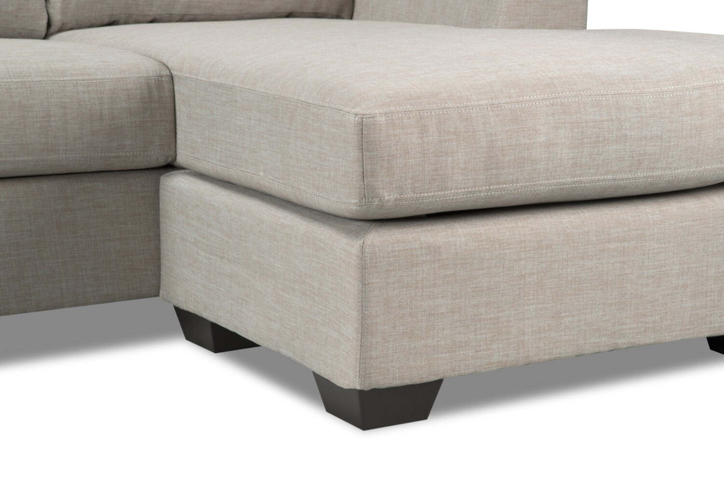 Sofa sectionnel réversible Nina 2 pièces fabriqué au Canada en tissu d’apparence lin avec coussins décoratifs - taupe