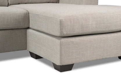 Sofa sectionnel réversible Nina 2 pièces fabriqué au Canada en tissu d’apparence lin avec coussins décoratifs - taupe