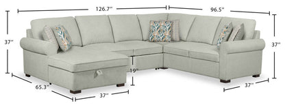 Canapé lit sectionnel de gauche Haven de Scott Living 4 pièces en tissu de chenille avec fauteuil long de rangement - bleu écume de mer