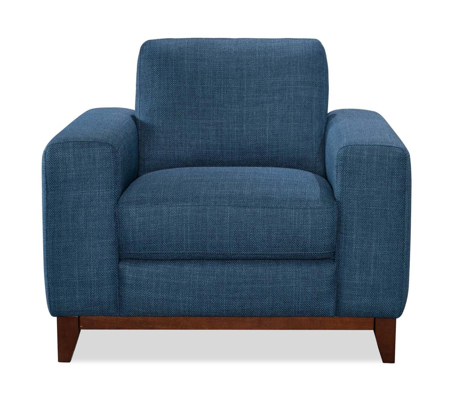 Fauteuil River de 40,1 po en tissu d'apparence lin avec base et pattes en bois - bleu