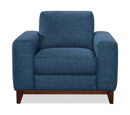 Fauteuil River de 40,1 po en tissu d'apparence lin avec base et pattes en bois - bleu