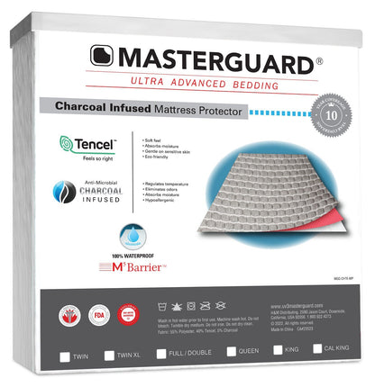 Masterguard® Housse de matelas en charbon pour lit king avec 2 oreillers queen | Ensemble de sommeil MasterguardMD avec charbon pour très grand lit | CHARBONKPKG