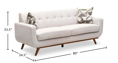 Kort & Co. Freeman 80” Linen-Look Fabric Condo Size Sofa with Wood Legs - Dove White | Sofa Freeman de Kort & Co. de 80 po de format condo en tissu d’apparence lin avec base et pattes en bois - blanc colombe