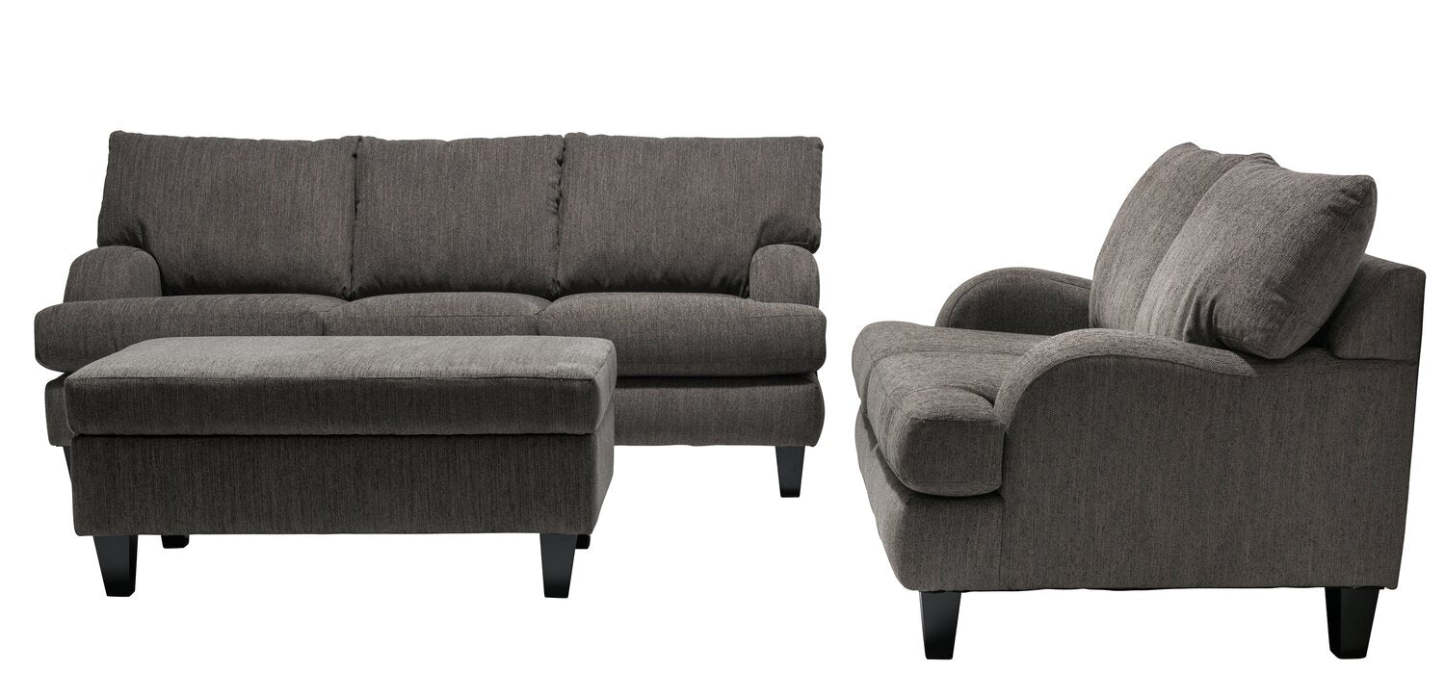Made in Canada Nofia 58 Chenille Fabric Loveseat with Two Accent Pillows and Wood Legs - Charcoal Grey | Causeuse Nofia de 58 po fabriquée au Canada en tissu de chenille avec 2 coussins décoratifs et pattes en bois - gris anthracite